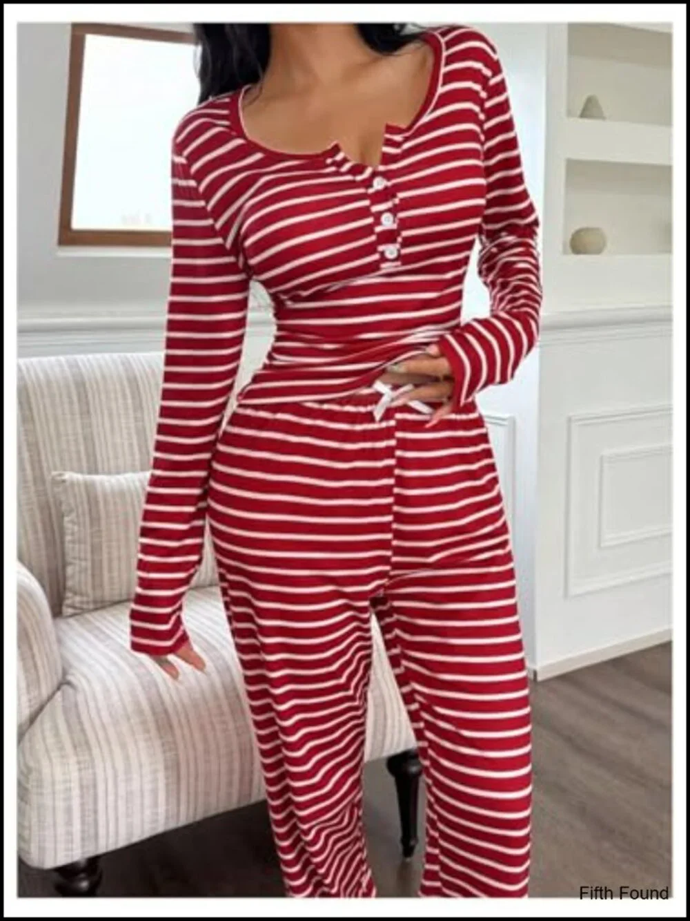 Striped Pajama Set Long Sleeve Tops and Pants Loungewear Sleepwear